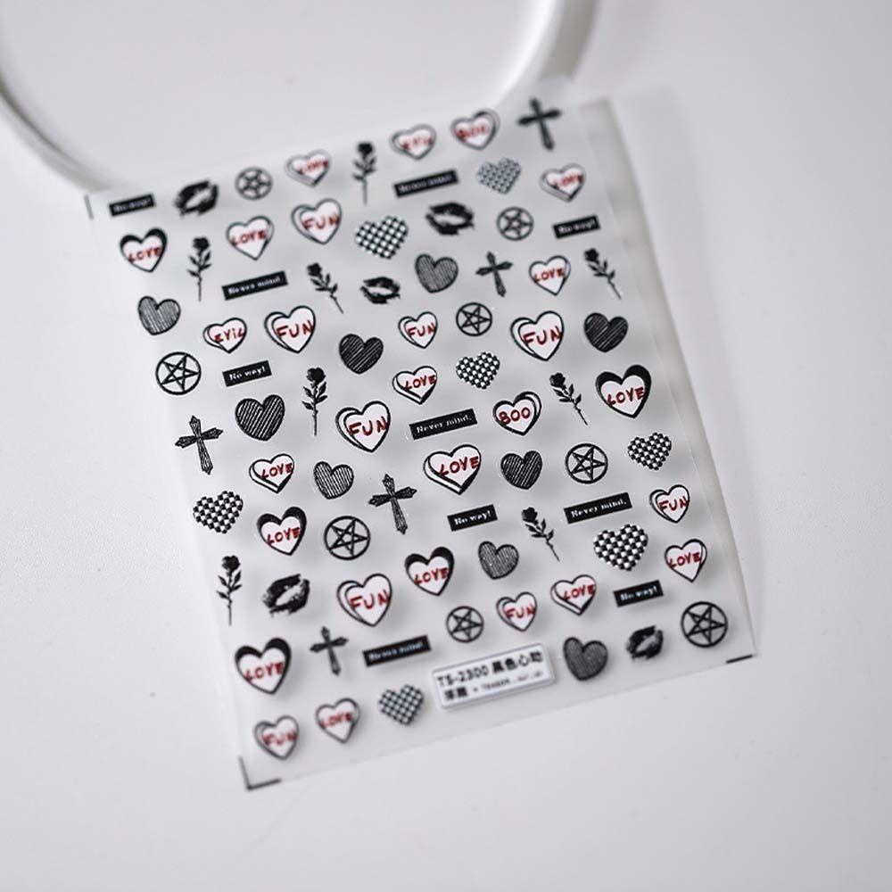 AUGUSTINA Agustina Stiker Kuku Hati Fashion Street Style Love Heart Cross Self Adhesive Nail Art Dekorasi