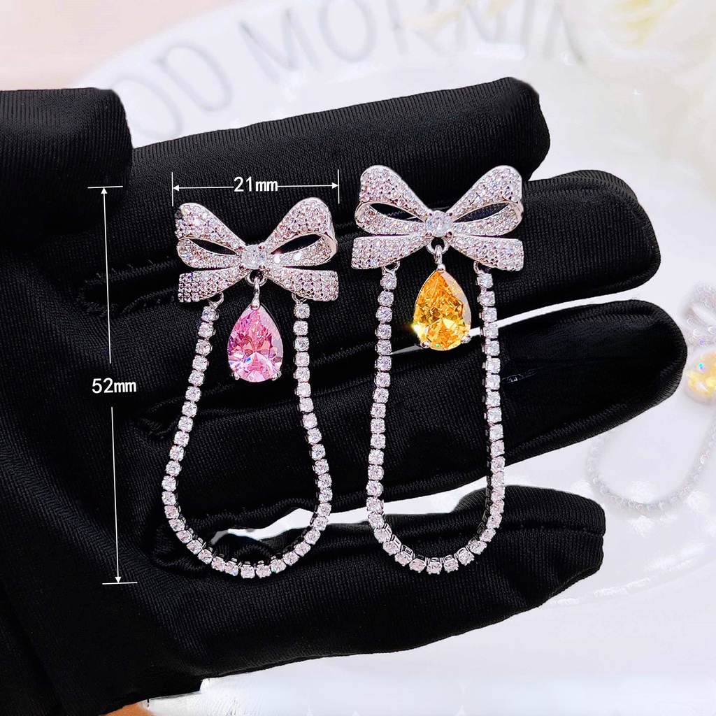 Goldkingdom Aksesoris Perhiasan Fashion Ready Stock Busur Anting Rumbai Air Pink Untuk Perempuan Manis Mudah Dengan Anting Berlian Harum Kecil Peri Super