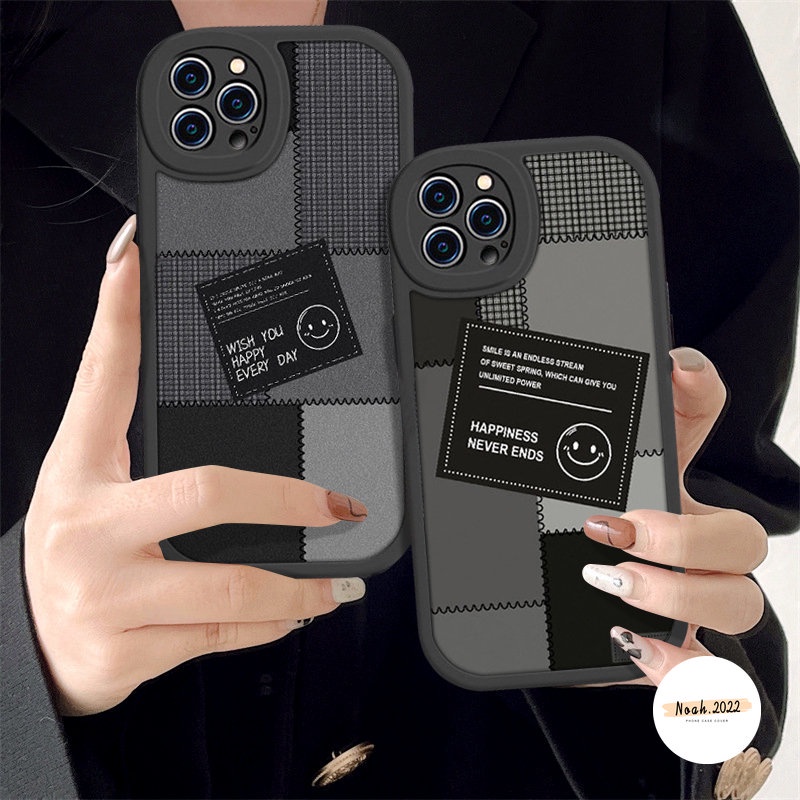 Case Pasangan Smiley Lucu Redmi 9T 9 9A 10 9C 10A 10C Note9 9s 11s 10 8 11 9Pro 10s 10Pro 11Pro+8Pro PO CO X3 NFC Pro M3 Mi 12 11 Lite 11T Ins Jahitan Label Hitam Sarung TPU Lembut