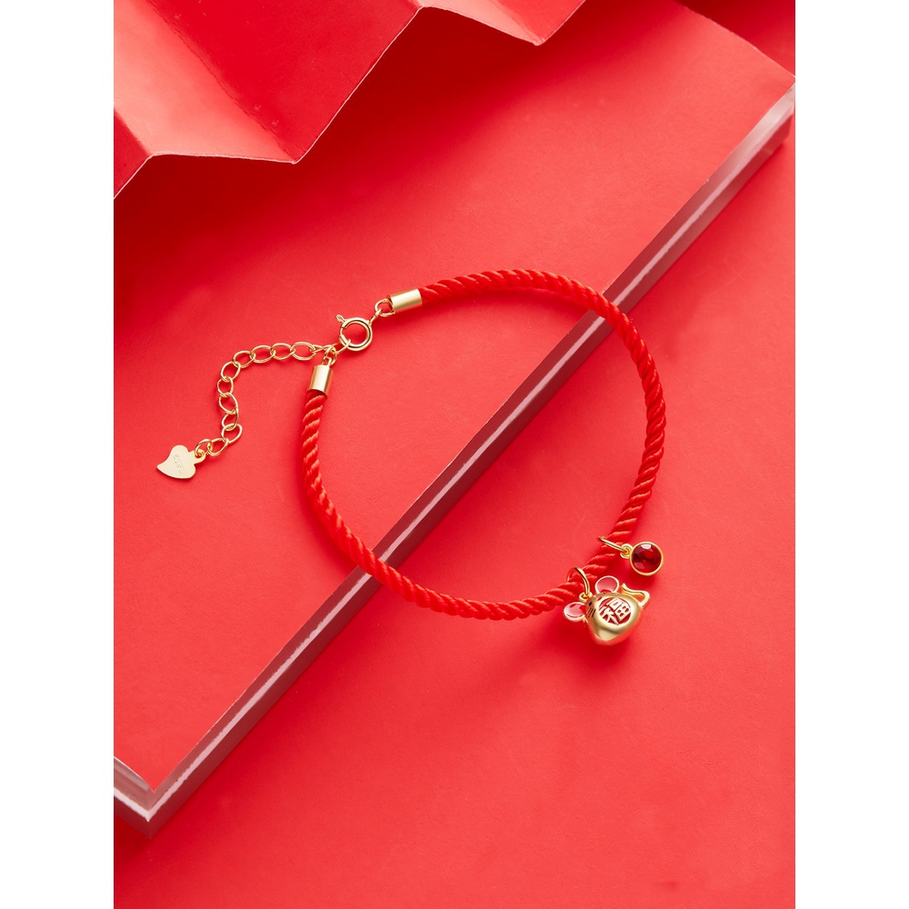 Goldkingdom Fashion Perhiasan Aksesoris Ready Stock Golden Rat's Birthyear Red Cord Gelang Pasangan Zodiak Milik Tikus Diberkati Tikus Tenun Kabel Merah Pasangan Hadiah