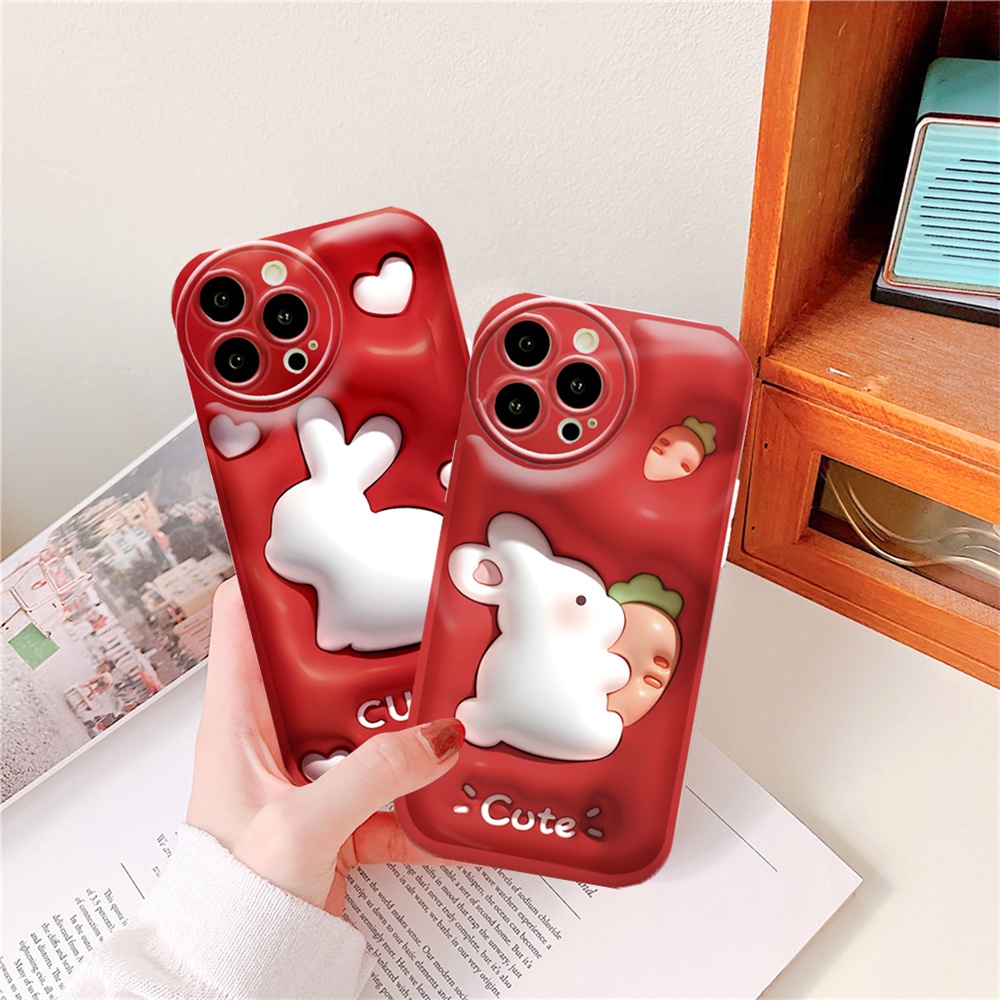 Kelinci Cute Case Realme 10 C15 C12 C25S C11 C20 realme5 5i 6i C3 8i C21Y C25Y Red Series Bantal Udara TPU Phone Cover