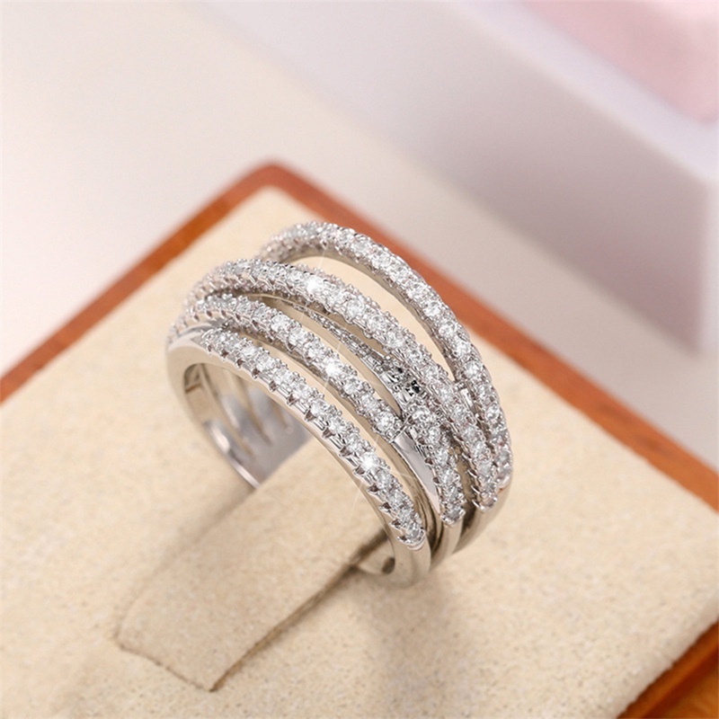 Fashion Cincin Jari Silang Multi-Layer Dengan Batu Cubic Zirconia Mempesona Pakaian Sehari-Hari Statement Rings Untuk Wanita Perhiasan Pesta