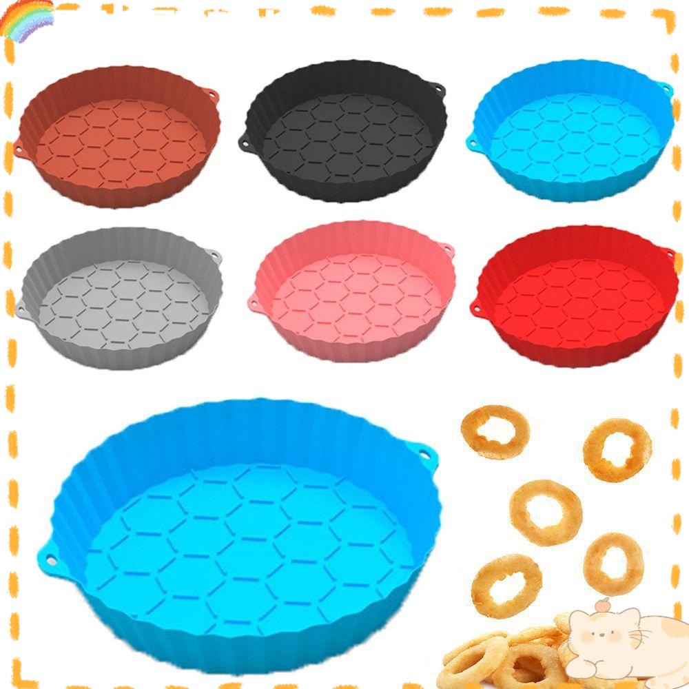 Solighter Bulat Silikon Panci Grill Pot Tray Reusable Pizza Plate AirFryer Aksesoris Baking Basket