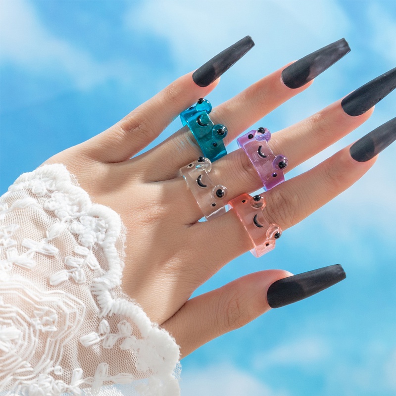 Papaozhu Indah Beruang Warna-Warni Katak Cincin Untuk Wanita Gadis Anak Trendi Kartun Resin Stackable Rings Persahabatan Pasangan Jari Ornamen