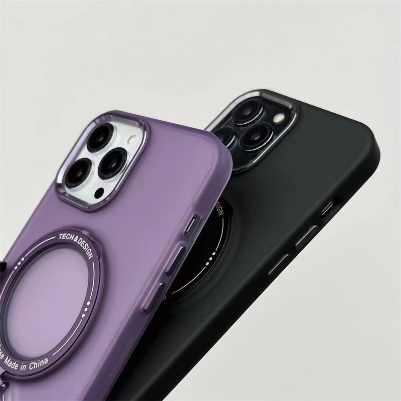 IPHONE 360° Casing Transparan Bracket Metal Berputar Untuk Iphone14 13 Pro Max 14Plus Casing Belakang Shockproof PC Mewah