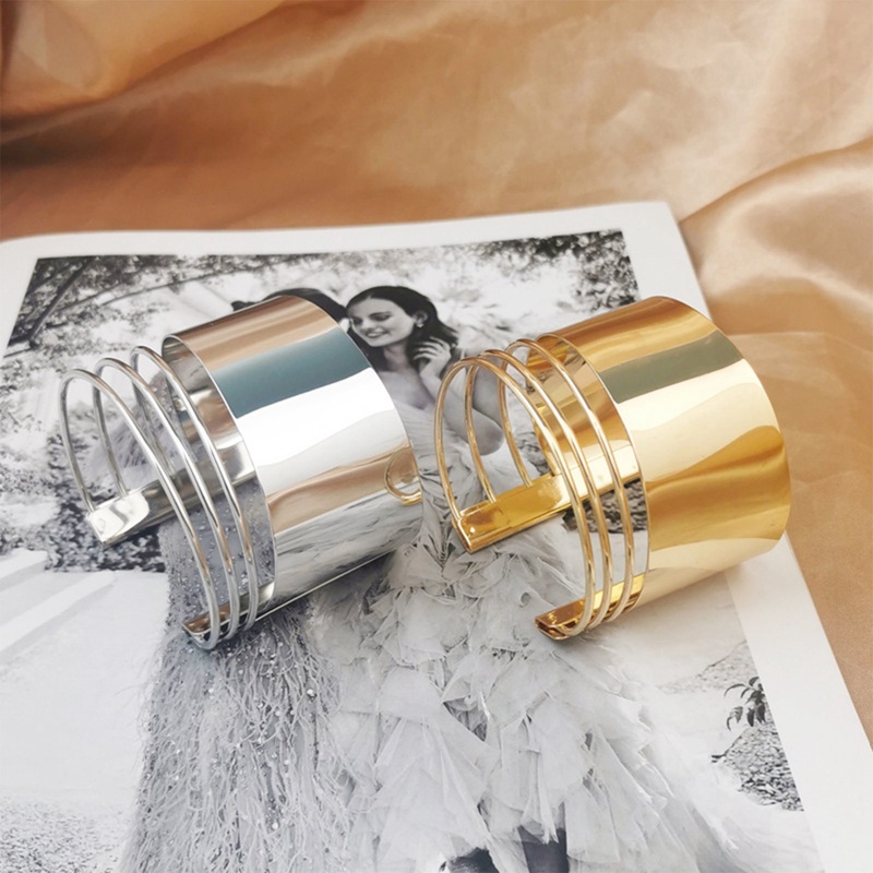 Wanita Buka Lebar Kawat Gelang Emas Pergelangan Tangan Cuff Wrap Bracelet
