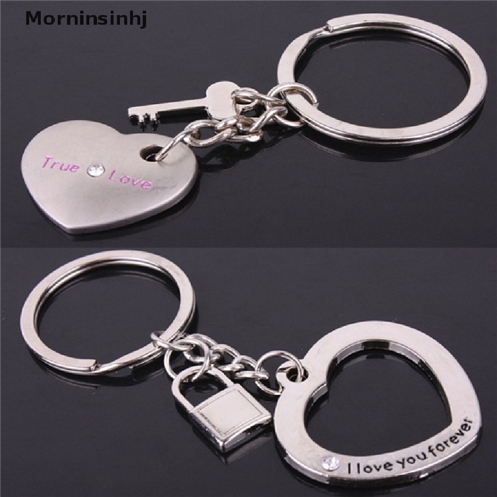 Mornin 1pasang Awesome Love Heart Lock Gantungan Kunci Ring Keyring Keyfob Lover Couples Gift id