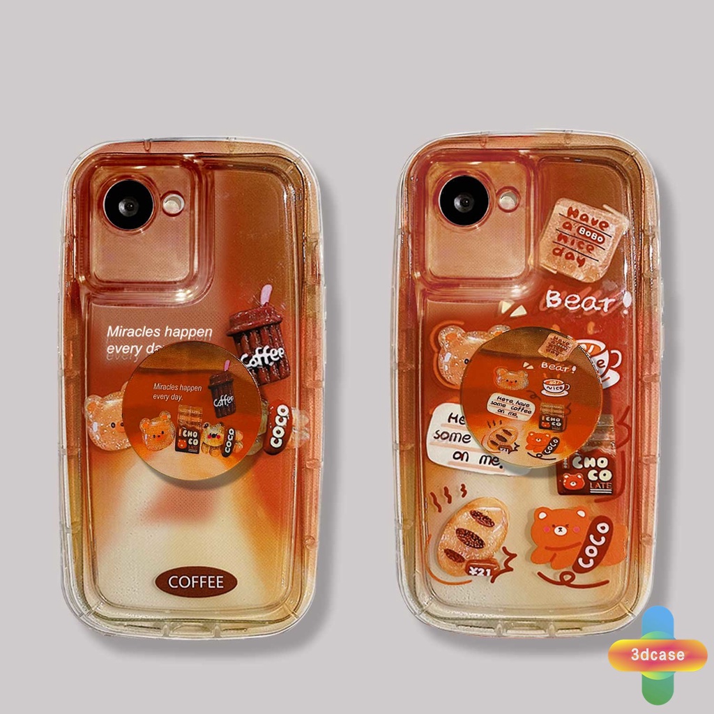 Casing Realme C30 C30S C33 C21 C31 C35 C25 C11 2021 C21Y C15 C20 C3 C12 C2 C25S 10 5S 5 5i 9i C17 7i C1 C25Y C2 C3i 6i C20A  Narzo 20 10 10A 20A 30A 50A 50i Prime A7 A5S A15 A16 A17 A53 A53S A57 Gradual Cartoon Coffee Bear Silicone Soap Case With Stand