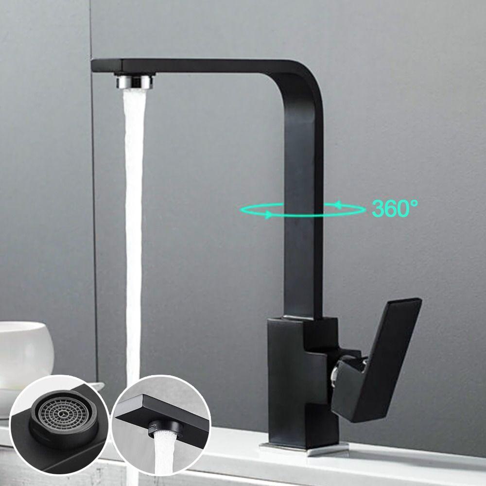 Solighter Keran Mixer Wastafel Warna Mono Hitam Perlengkapan Dapur Single Lever Tap Lubang Tunggal