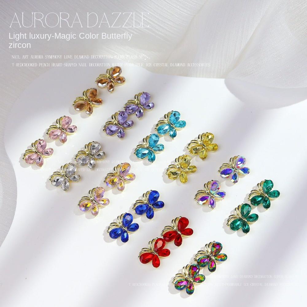 AUGUSTINA Agustina Kupu-Kupu Dekorasi Kuku Fashion Zirkon Manicure Aksesoris Jepang Nail Art Aurora Butterfly 3D Nail Art Drills