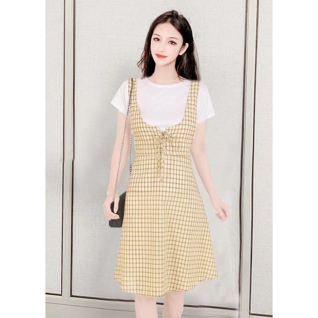 ilook | Dress Be Be | Dress Korean Style Motif Kotak | Midi Dress Korea