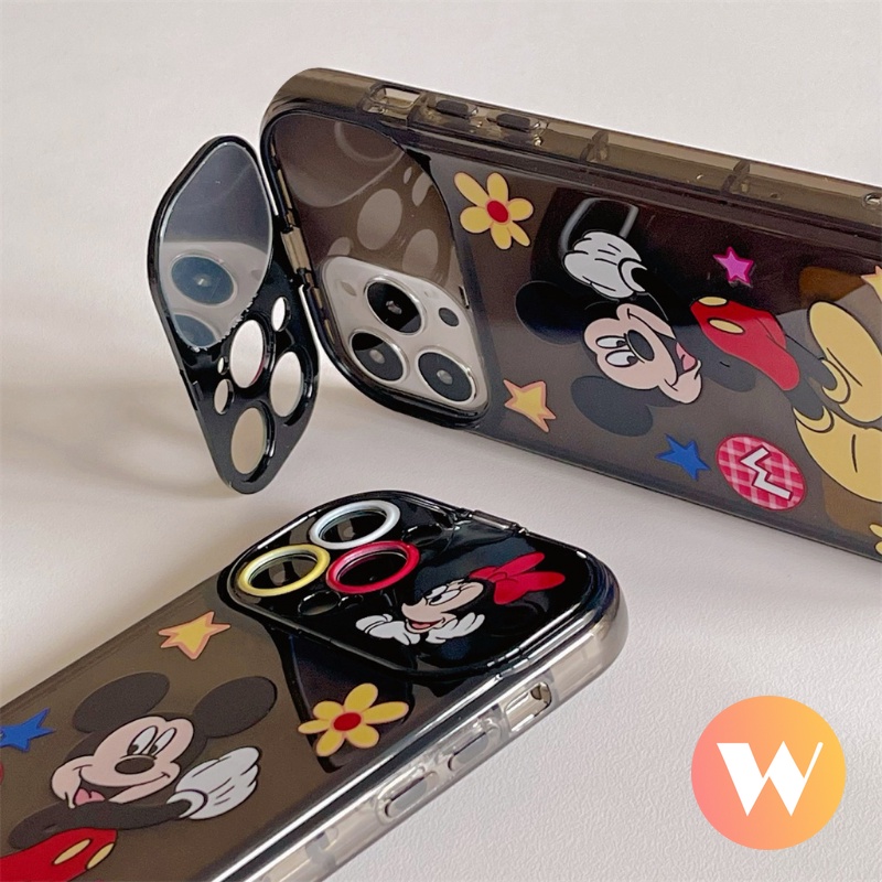 IPHONE Flip Make Up Cermin Kartun Disney Case Kompatibel Untuk Iphone11 13 14 12 Pro Max X XR 7 8 Plus XS Max SE 2020 Lucu Mickey Minnie Mouse Shockproof Lembut TPU Phone Cover