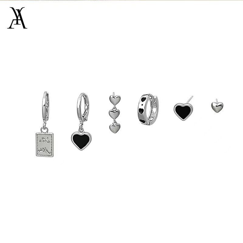 AY(CN) 6pcs / Set Anting Hoop Bentuk Hati Warna Silver Untuk Wanita