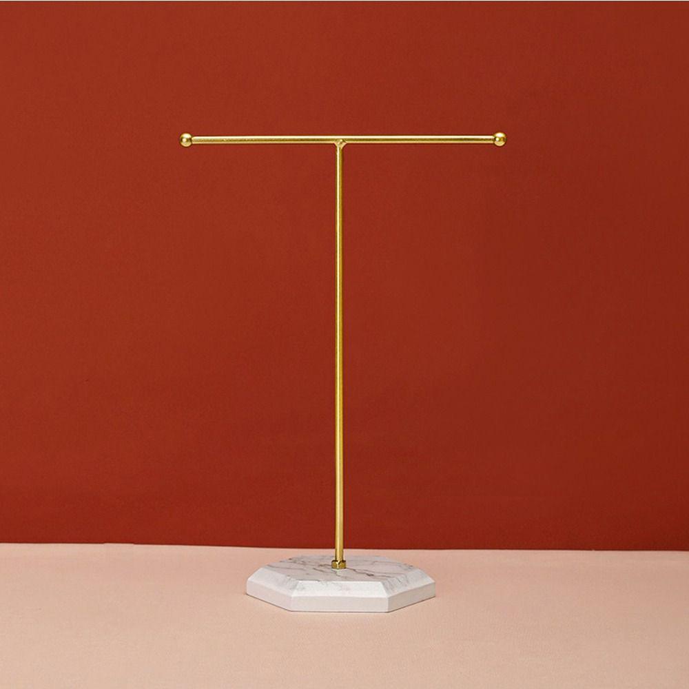 Mxbeauty Display Perhiasan Berdiri Fashion Simple Jewelry Organizer T-shaped Earrings Holder Bracket Besi Imitasi Marmer Bawah Kalung Holder