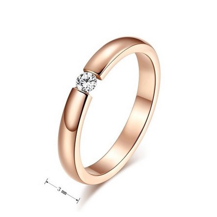 Goldkingdom Aksesoris Perhiasan Fashion Ready Stock Fashion Sederhana Rose Gold Wajah Glossy Cincin Pasangan Berlian Tunggal Untuk Pria Dan Wanita