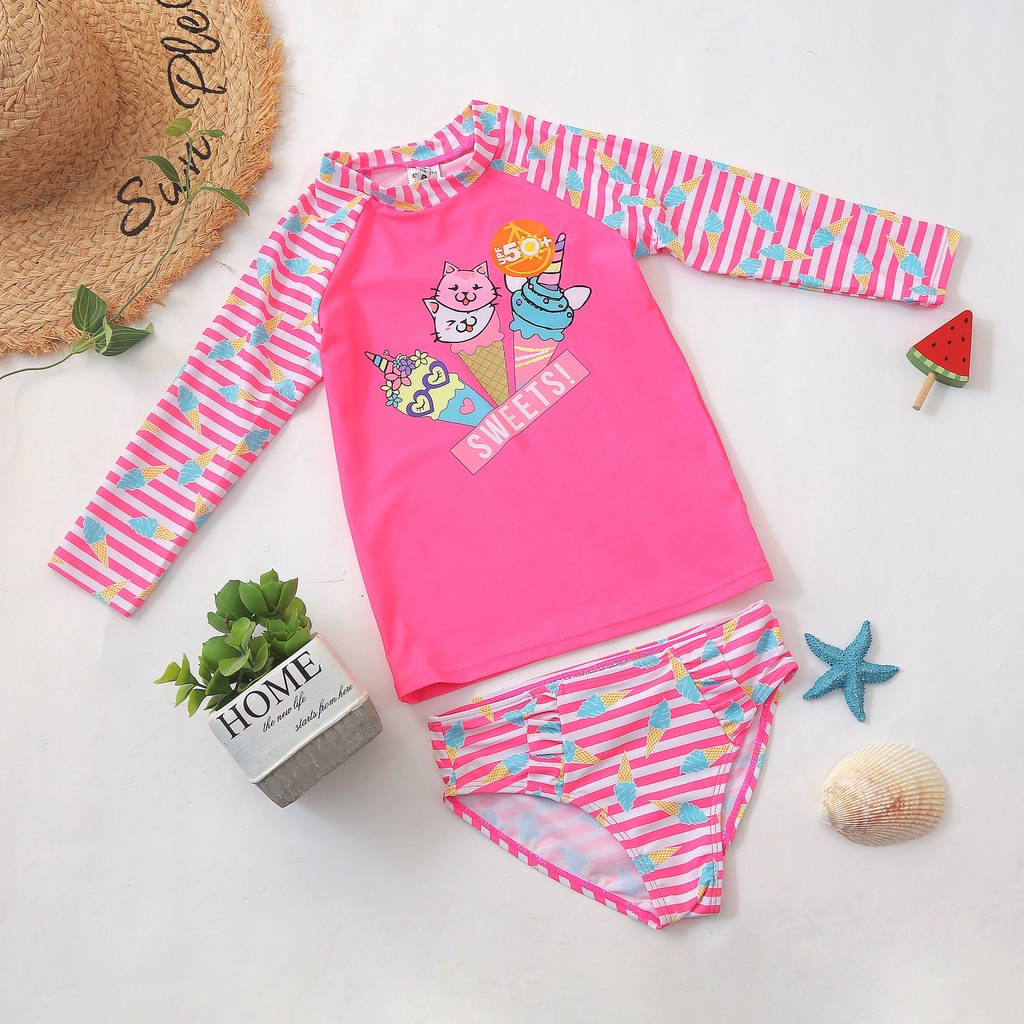 baju renang anak langan panjang perempuan laki-laki 2pc upf 50+ premium lucu