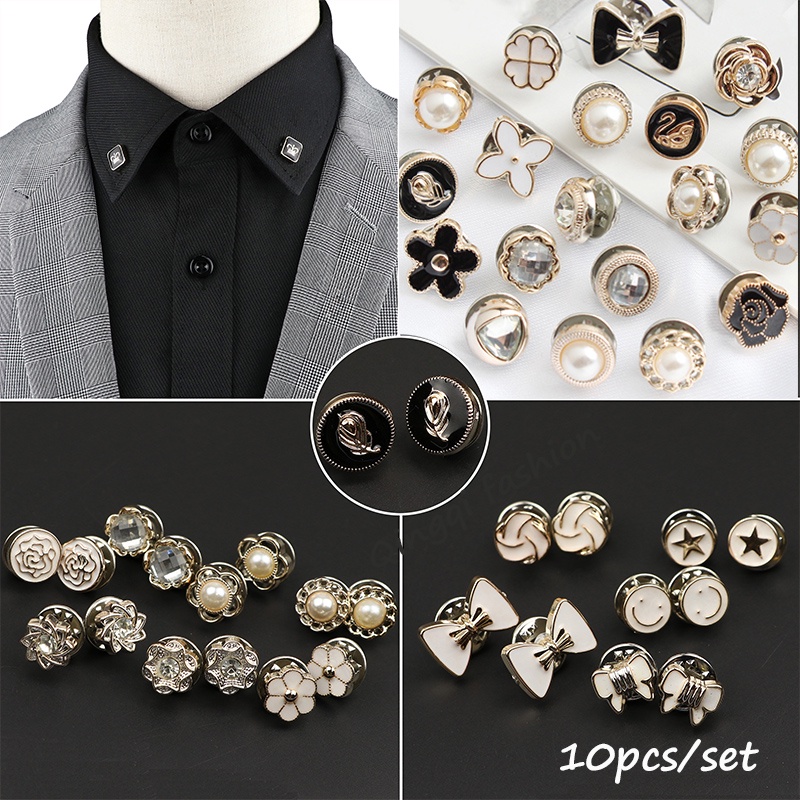 10pcs/set Gratis Jahit Mutiara Berlian Imitasi Tombol Bros Mencegah Ekspos Yang Tidak Disengaja Tombol Bros Pin Lencana Manset Kemeja Kerah Lapel Tombol