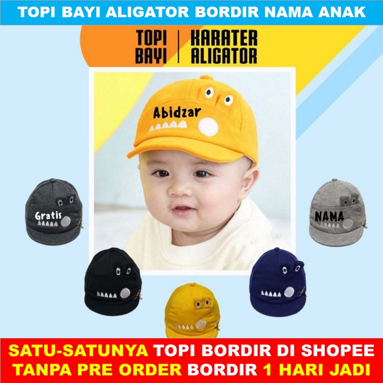 Topi Bayi Aligator Lucu Motif Topi Model Buaya Crocodile Bordir Nama Anak