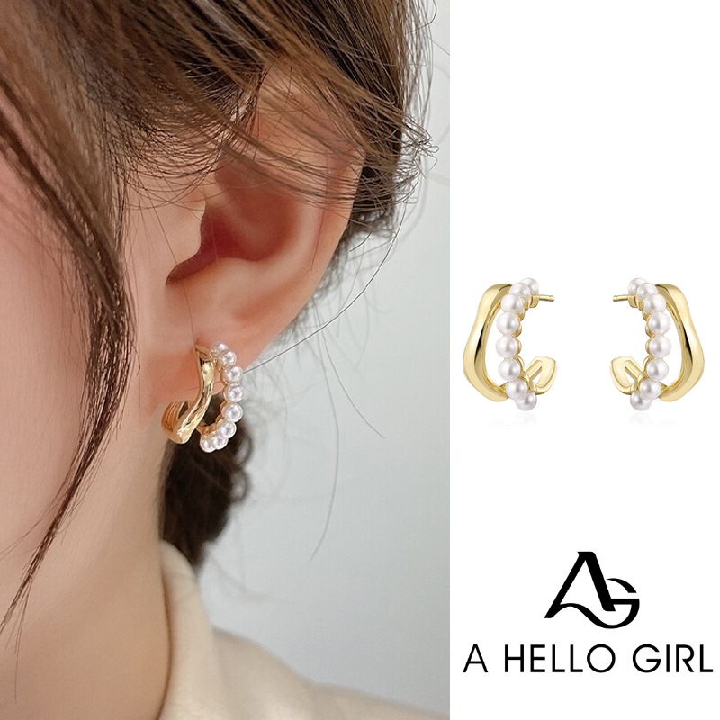 Anting Multilayer Bahan Metal Aksen Mutiara Untuk Wanita