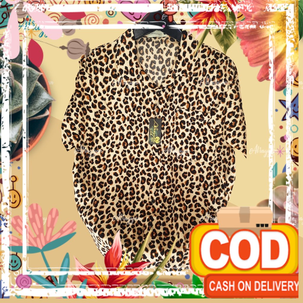 Alrayyan Store - Baju Kemeja Pantai Hawaiian Lengan Pendek Pria Wanita Motif Leopard / lembut