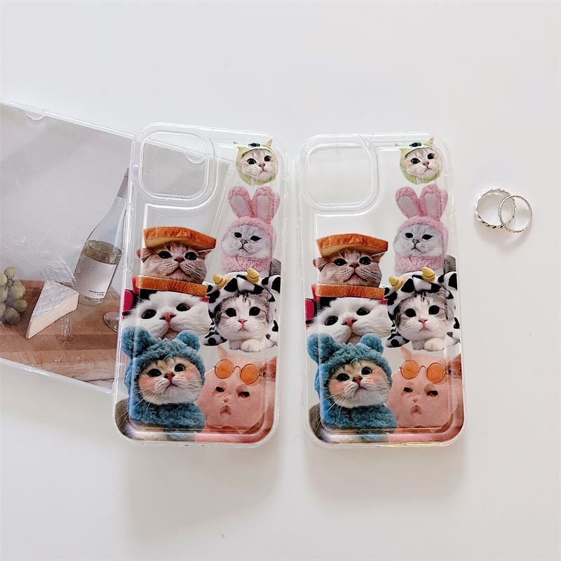 IPHONE Soft Phone Case Kompatibel Untuk Iphone14 13 11 12 Pro XS Max X Xr7 +8 Plus Casing Kucing Lucu Transparan TPU Silikon Shockproof Cover