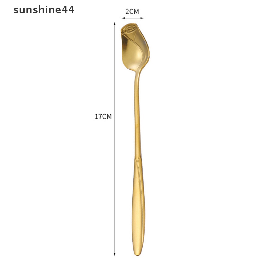 Sunshine Sendok Pencampur Mawar Stainless Steel Gagang Panjang Sendok Teh Kopi Untuk Dessert Madu ID