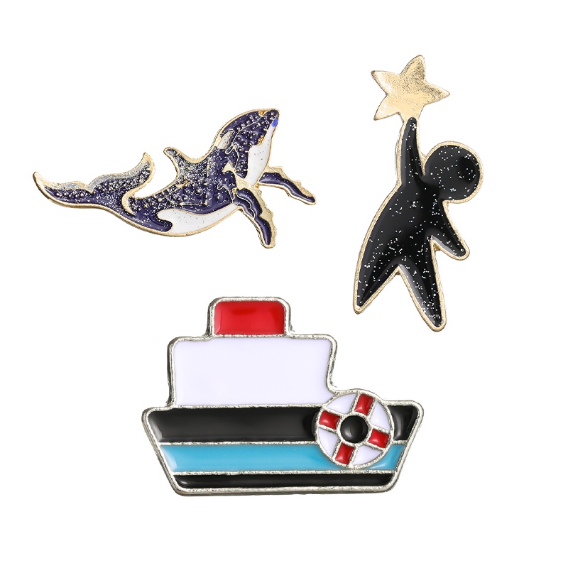 Perahu Paus Enamel Pin Bintang Hewan Lencana Logam Bros Wanita Anak Hadiah Perhiasan Lapel Topi Sweater Aksesoris Grosir