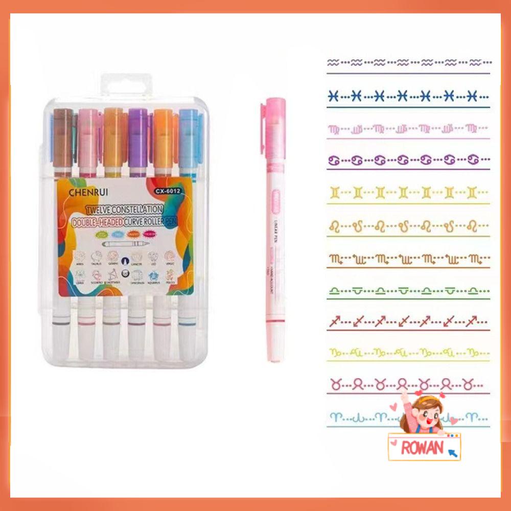 R-flower 3/6 /12Pcs Curve Stabilo Pen Alat Gambar Graffiti Curve Line Constellation Stabilo Terintegrasi Warna