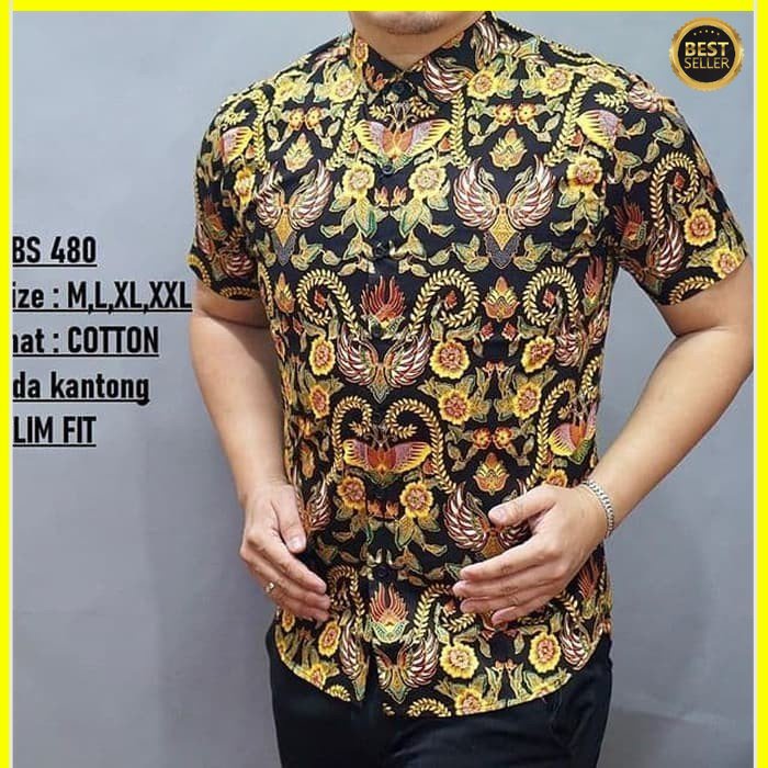 KEMEJA PRIA BATIK LENGAN PENDEK HEM BAHAN KATUN HALUS 40S LBS 480 MEWAH PREMIUM BAJU ELEGANT SIZE M L XL  SKU MS JAKARTA