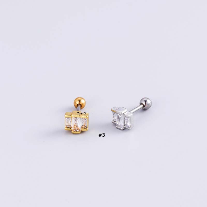 1biji Sekrup Kepala Ganda Bahan Stainless Steel 20Gauge Piercing Helix Lobe Pinna Earring Stud Dengan Zircon