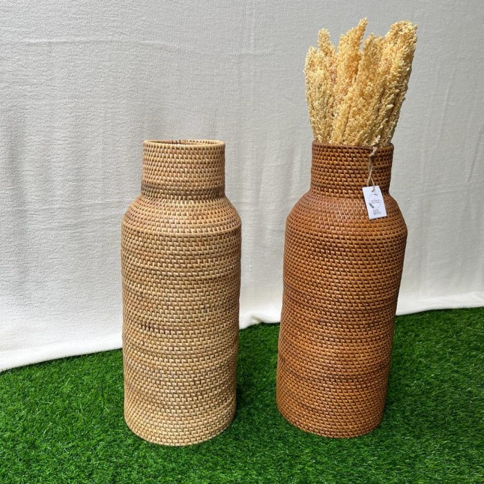 GUCI ROTAN / VAS BUNGA ROTAN / ANYAMAN VAS ROTAN VR07 - L Natural