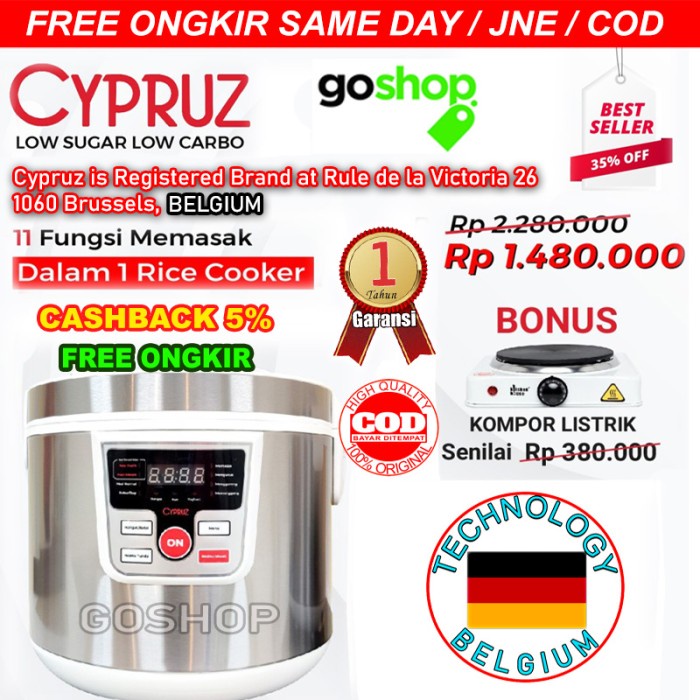 CYPRUZ Rice Cooker Low Carbo Low Sugar