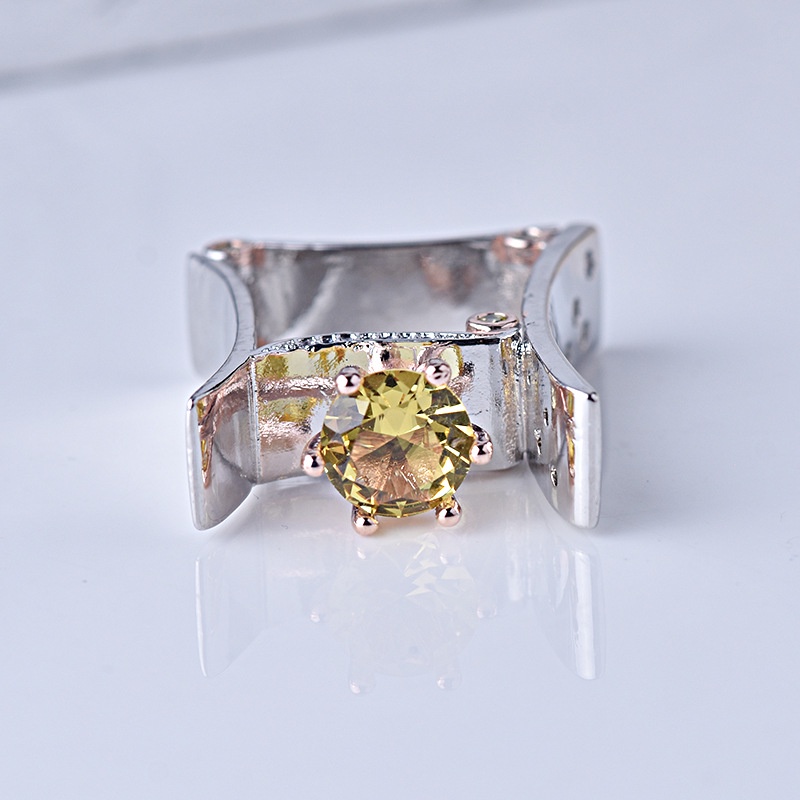 Goldkingdom Aksesoris Perhiasan Fashion Ready Stock Citrine Imitasi Zirkon Cincin Berlapis 18k Rose Gold Two-tone Micro-set Ring