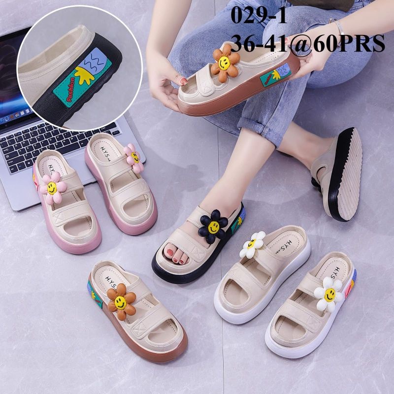 (COD) Sandal Sepatu Tali Dua Jelly Import Wedges Motif Bunga Hys 029-1