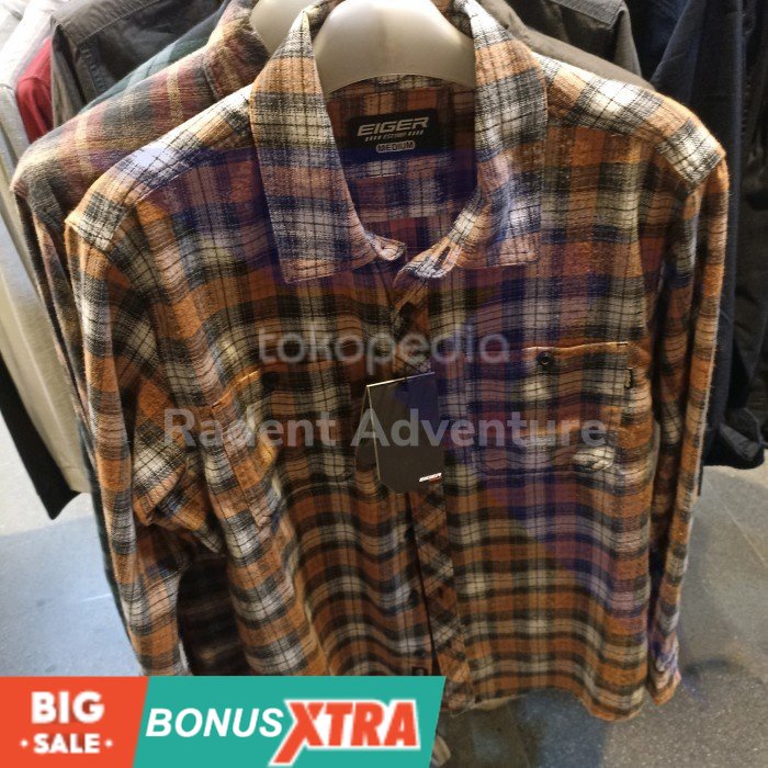 Kemeja Flannel EIGER1989 X RIVERSIDE Shirt Yellow Kuning 91000 7567  Original AWET KEREN KECE MURAH