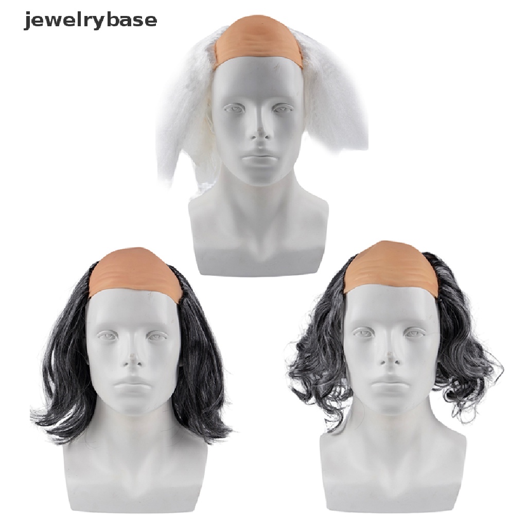 [jewelrybase] Rambut Orang Tua Wig Topi Botak Putih Dengan Rambut Di Sisi Botak Wig Kakek Halloween Kostum Cosplay Wig Halloween Alat Peraga Kulit Kepala, Botak Styling Butik