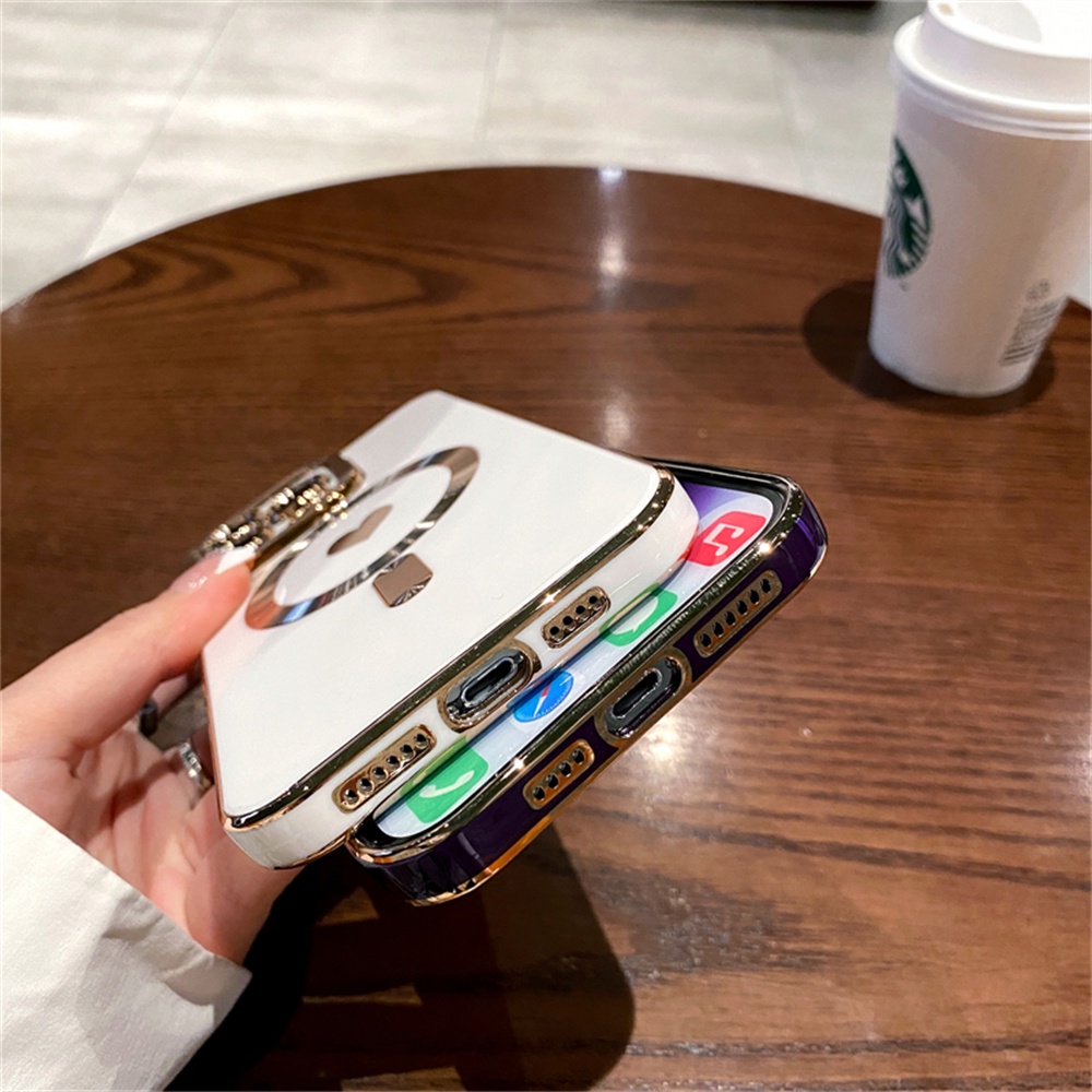 IPHONE Luxury Plating Love Heart Magnetic Untuk Magsafe Wireless Charge Case Untuk Iphone14 13 12 11 Pro Max Plus Silikon Lembut Full Cover