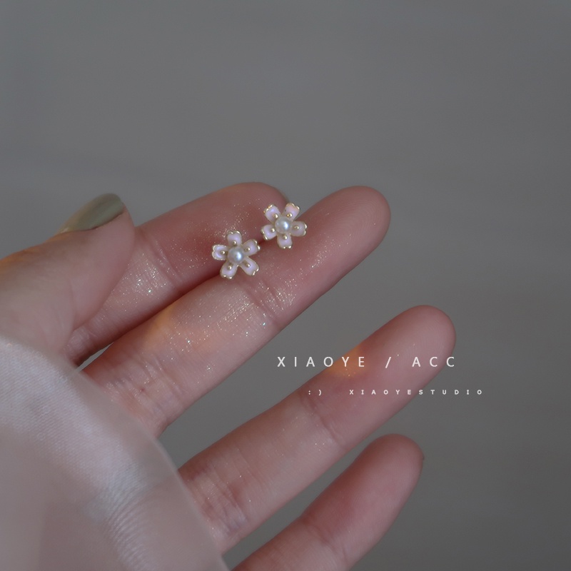 925 Perak Cherry Blossom Ear Studs Segar Anting Mini Wanita Baru Busur Mutiara Anting Hadiah