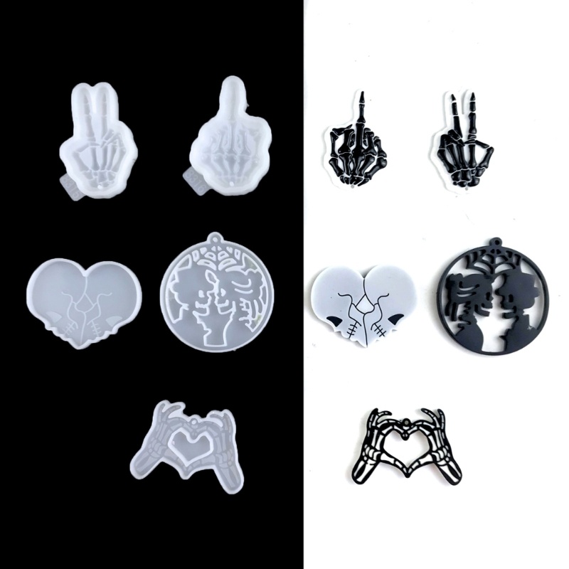 Siy Skull Silicone Mold Shiny-Halloween Cute Skull Keychain Silicone Mold Dengan Lubang DIY Dekorasi Anting Luggage-Tag M