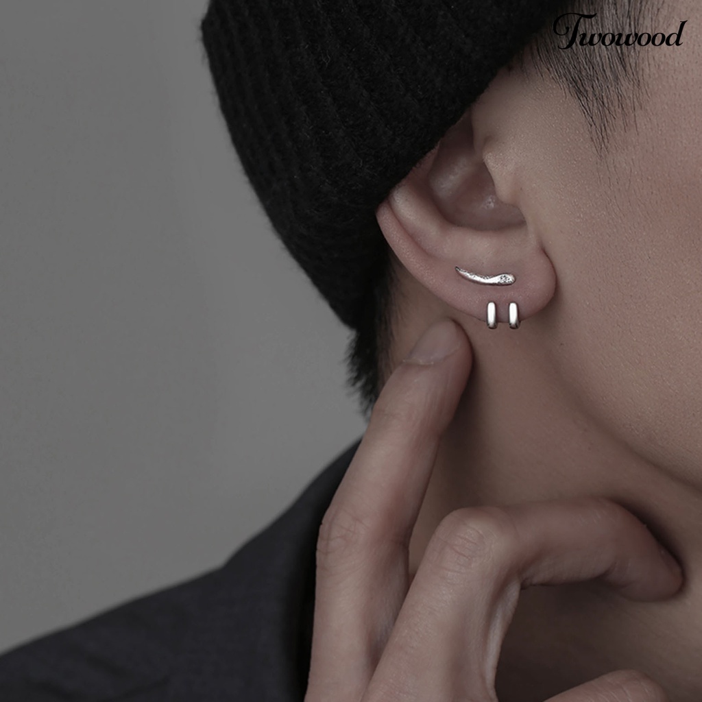 Twowood Ear Studs Punk Hip Hop Dilepas 2-cakar Kait Kepribadian Hadiah Keren Gaya Sederhana Pria Anting Perhiasan Fashion