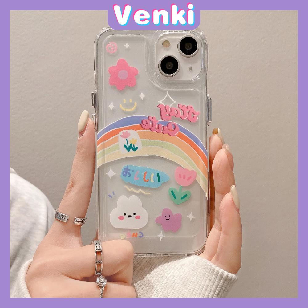 Case for iPhone 11 Soft TPU Clear Space Case Cute Cartoon Rainbow Flower Plating Buttons Camera Protection ShockProof for iPhone 14 13 12 12 Plus 6 8 Plus XR XS