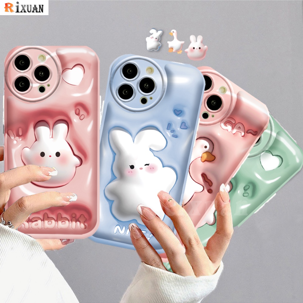 Samsung J6 Plus J7 Pro J7 Prime A21S A11 A14 A04S A04e A13 A03 A03S A02S A20 A10S M11 3D Vision Lucu Cartioon Bebek Bagus Kelinci Bunny Bantal Udara Soft Case RIXUAN