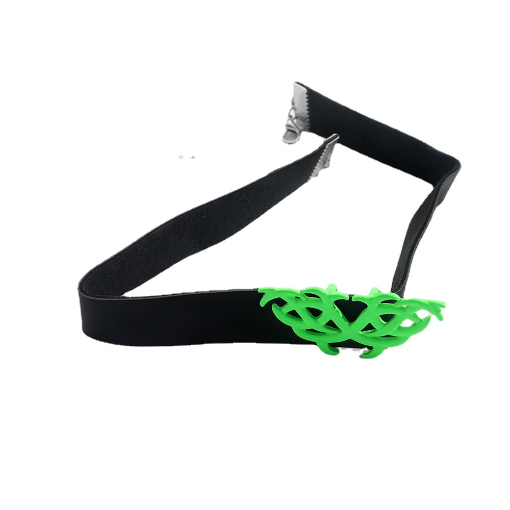 Kalung Liontin Kepribadian Punk Gothic Gelap Jumpy Hip Hop Jalinan Api Fluorescent Hijau Kulit Kerah Rantai