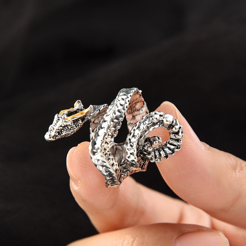 Cincin Ular Vintage Gaya Punk Untuk Pria Wanita/Gothic Tiga Dimensi Berlebihan Snake Ring Perhiasan Fashion