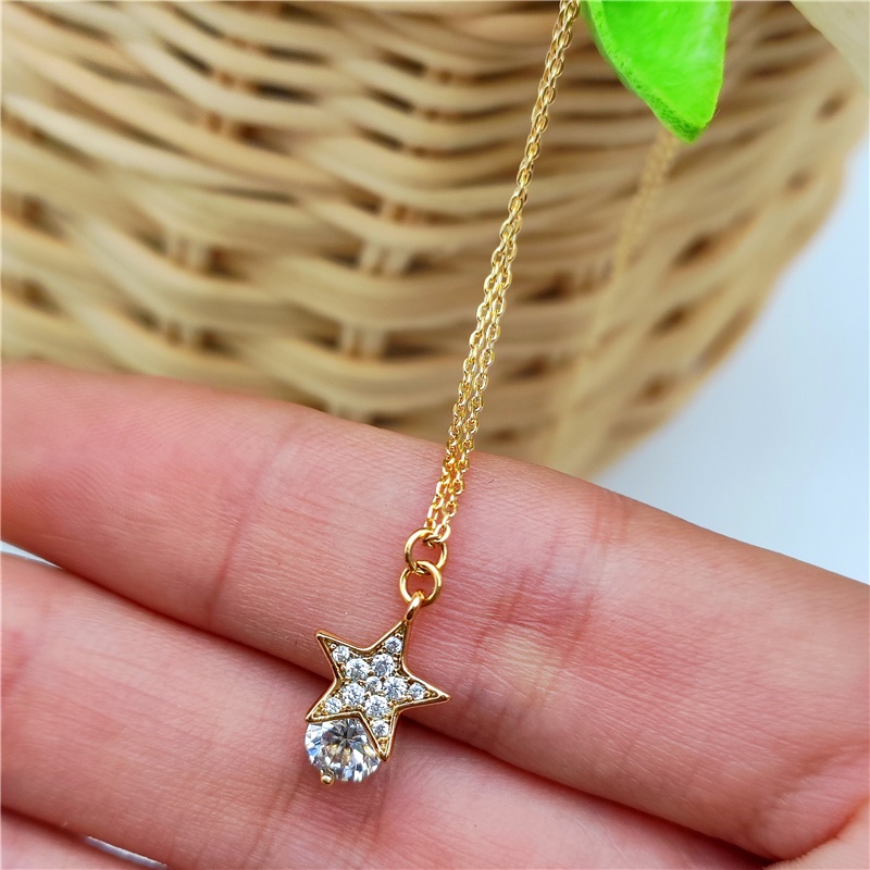 Zirkon Kalung Lady Necklace Bintang Berujung Lima Berlian Liontin Pasangan Hadiah Ulang Tahun Aksesoris Fashion