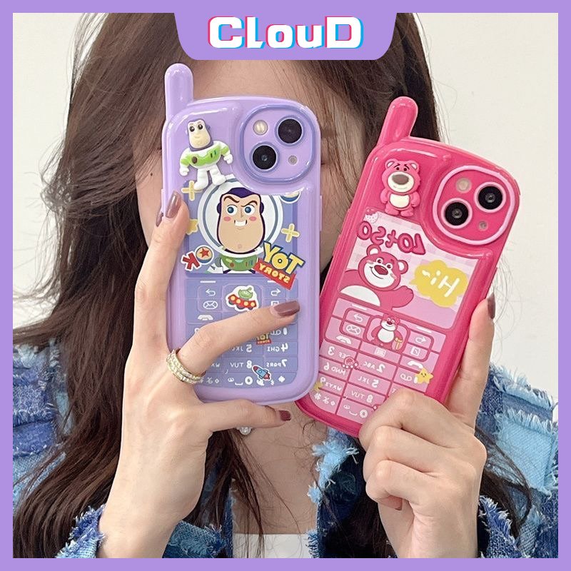 Casing Kartun Bentuk Ponsel Kepribadian Retro Kompatibel Untuk iPhone 7Plus 11 14 12 13 Pro MAX XR X XS Max7 8 Plus SE 2020 3D Cute Strawberry Bear Manyo Toy Story Soft Tpu Cover