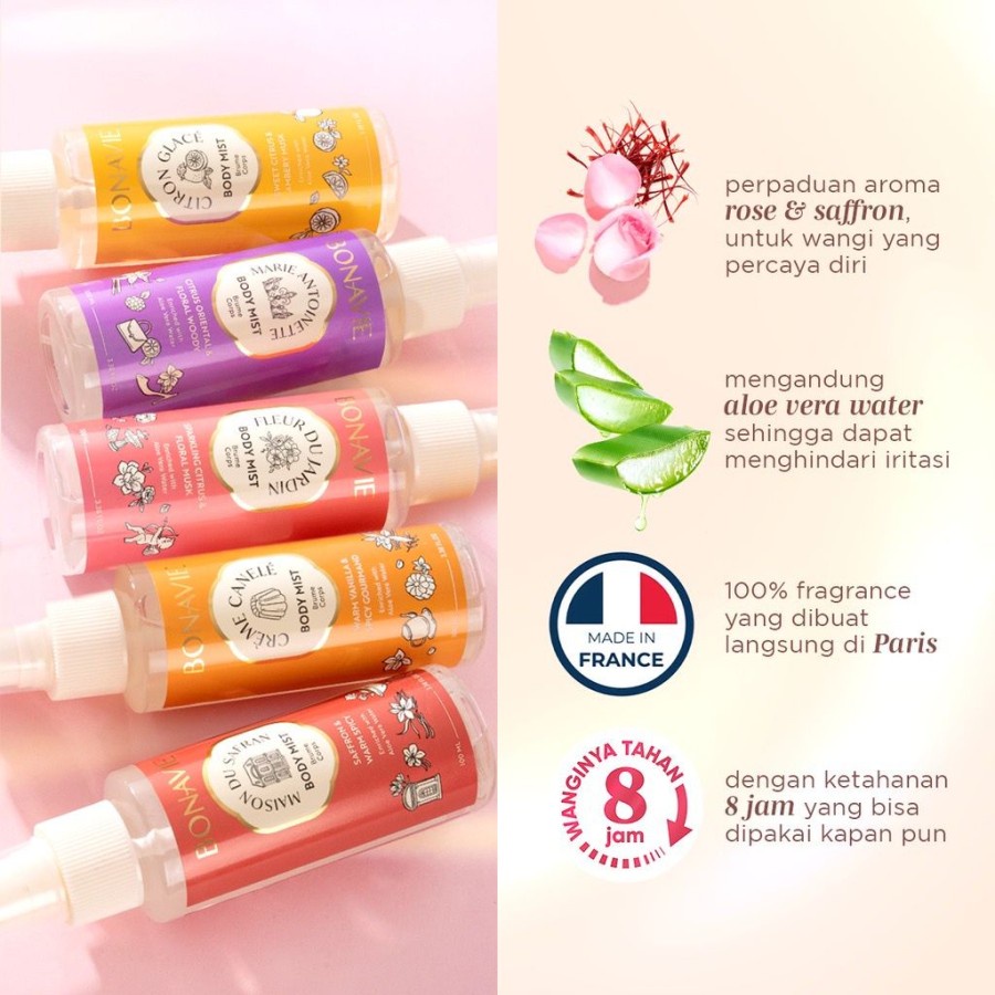 ★ BB ★ Bonavie Body Mist 100ml - Creme Canele - Marie Antoinette - Citron Glace - Maison Du Safran - Fleur De Jardin