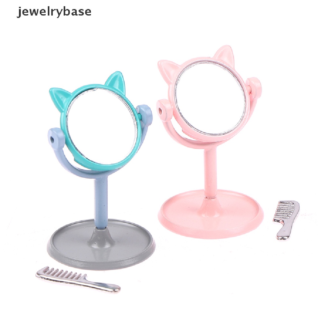 [jewelrybase]1Per12 Makeup Mini Telinga Kelinci Cermin Furniture Untuk Aksesoris Mainan Rumah Boneka Butik