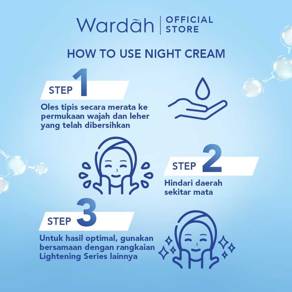 WARDAH Lightening Night Cream Indonesia / Pelembab Wajah 20ml 30g / Advanced Niacinamide + Licorice Extract / With Blue Light Protection / For All Skin Types Menyamarkan Bekas Jerawat Melembabkan Moisturizer Skincare Face Care Series / Krim Muka Malam Day