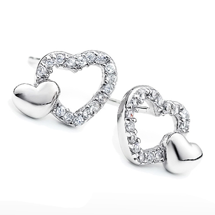 Goldkingdom Aksesoris Perhiasan Fashion Ready Stock Perak Lapis Fashion Korea Anti Alergi Double Love Anting Berlian